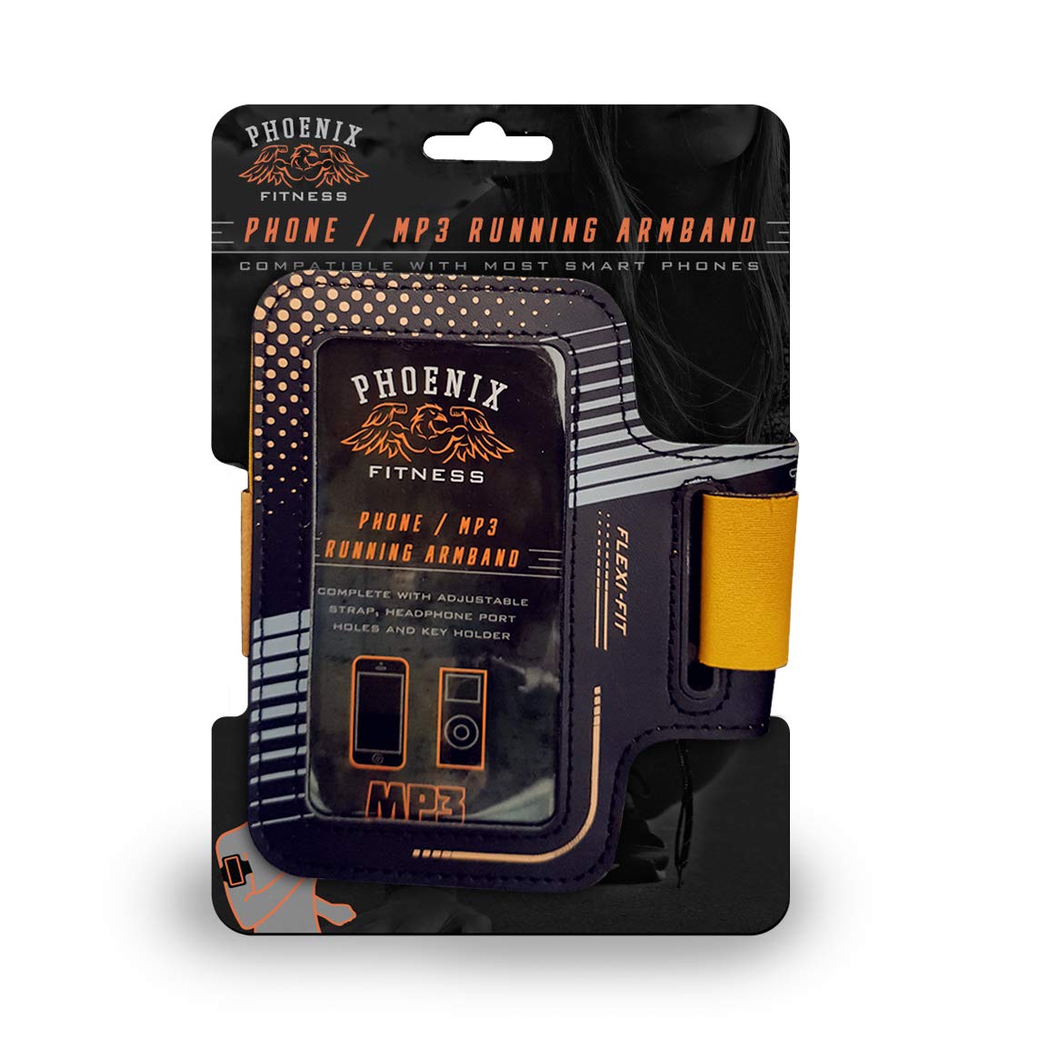 Phoenix Fitness Running Sports Armband - Flexi-fit Sweatproof Armband for Jogging, Hiking, Running - Phone Strap with Key Holder - Universal Phone MP3 Armband Holder for Samsung, iPhone, iPod