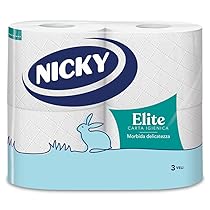 Nicky Elite – 4 Rotoli di Carta Igienica, 170 Soffici Fogli a 3 Veli, Morbida e Resistente a Contatto con la Pelle, Dermatologicamente Testata, Carta 100% Certificata FSC