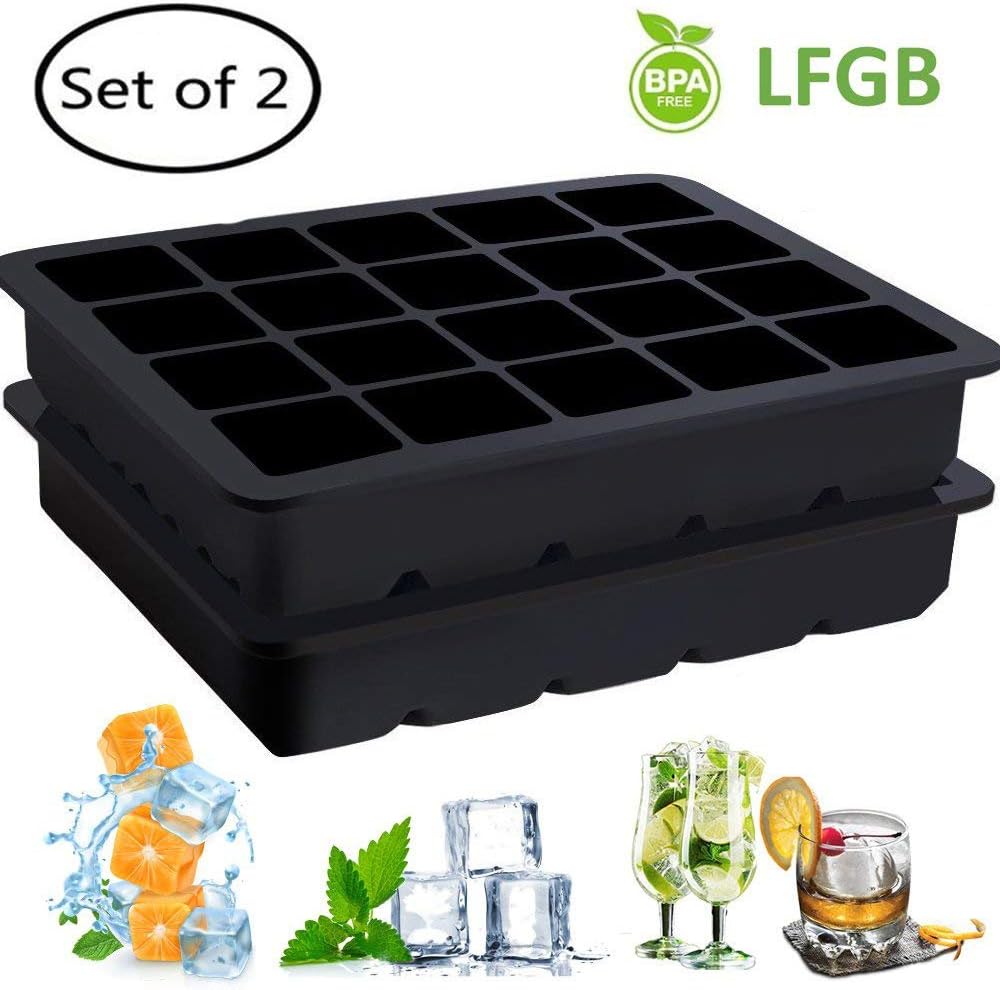 YECO Ice Cube Trays (Set of 2) 40 Piece Black 2.5 cm Silicone Molds for Whiskey Squares, Candy Pudding, Juice Chocolate Mold or Cocktails Particles for Summer, Party and Holiday, Best Choice for Wine