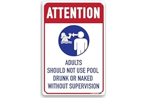 TOOTHSOME STUDIOS Adults Should Not Use Pool Drunk Or Naked Without Supervision 12" x 8" Funny Tin Sign Inappropriate Humor Pool Beach House Tiki Lounge Bar Decor