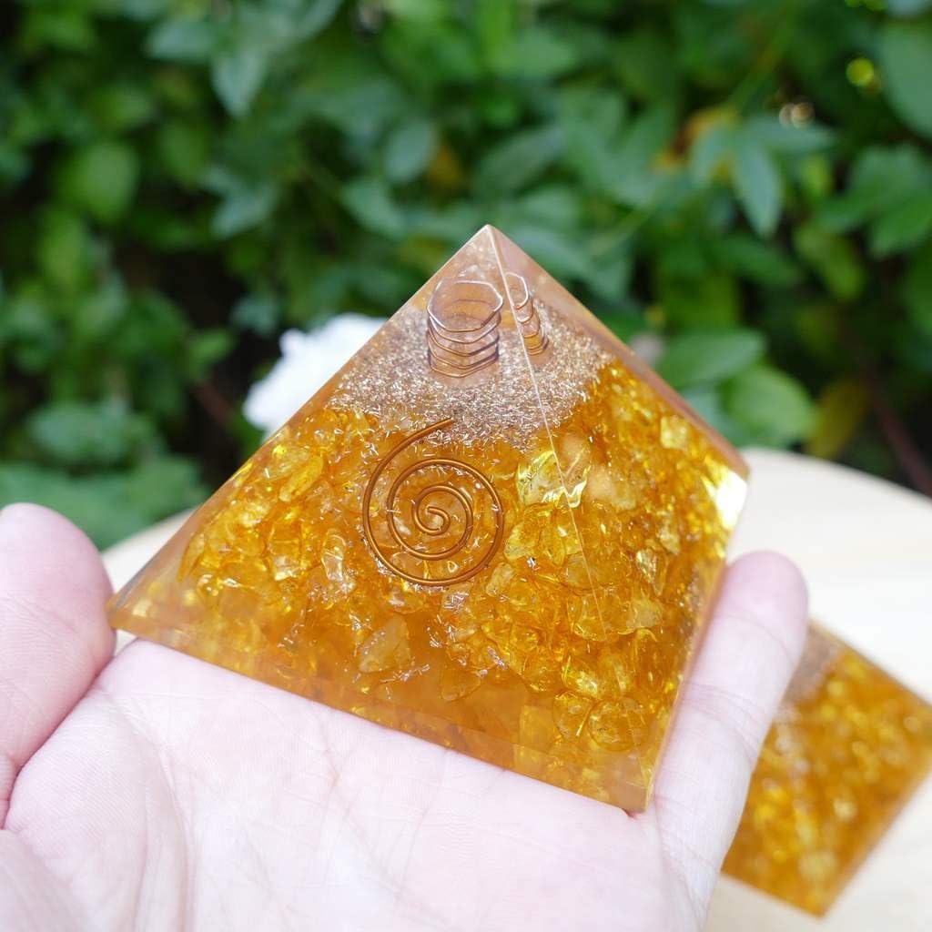 Orgone Pyramid with Citrine Crystals Healing Crystal Reiki Stone by Healing Miracles