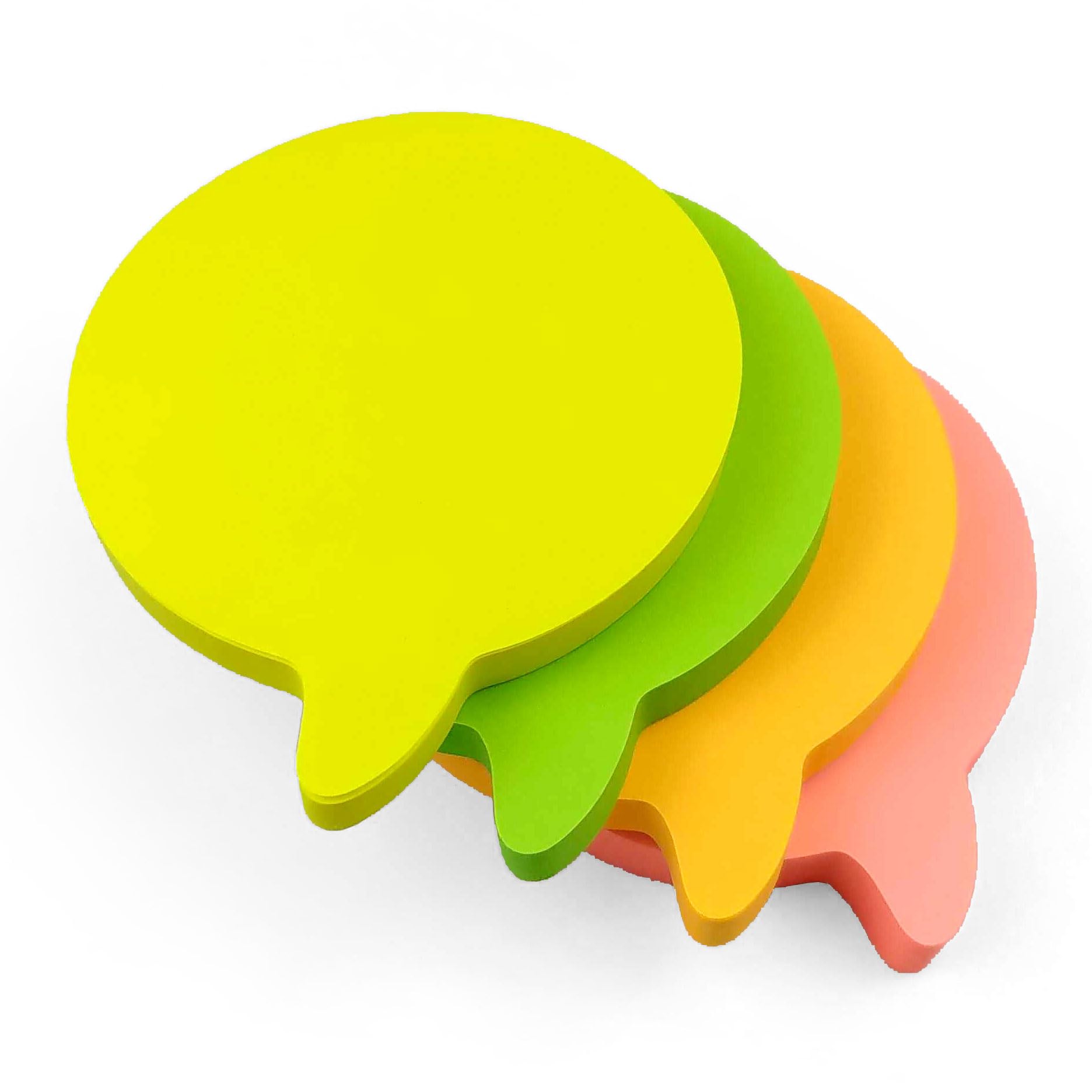 400 Speech Bubble Shaped Sticky Notes - Bright Sticky Pads Colours (76x76mm) Set of 4 Pads (100 Sheets Each) - Colourful Removable Memo Pads in Yellow, Pink, Green, Orange | Office, Home & School Use