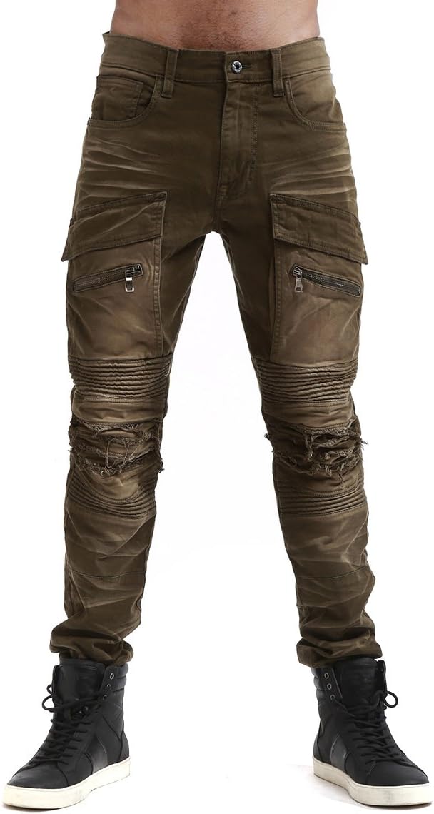 Smoke Rise Men's Slim Stretch Twill Moto Biker Cargo Pants