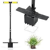 Colwelt Sod Plugger Tool Square, Grass Plug Tool for Lawn, Sod Cutter Hand | Grass Plugger Tool, 3x3 Sod Plugger Square, 36in, Steel Dual Pedals, Ergo T-Grip Handle, Bermuda Grass Seed Bulb Planter Tool