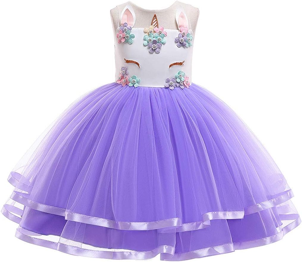 Girls Unicorn Party Dress Kids Birthday Tulle Tutu Dresses with Headband