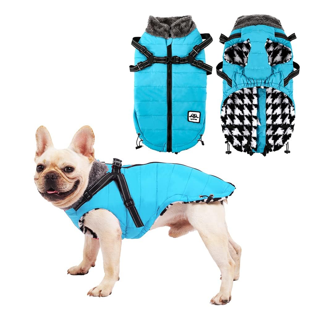 Dog Coats Waterproof, Waterproof Dog Winter Clothes with Chest Strap, Dog Coat with Harness, Waterproof Dog Warm Jacket, Winter Coat Jacket Dog, Dog Coat Jacket for Small Medium Large Dogs (Blue, XL)