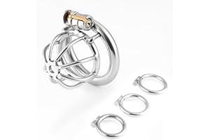 Silent Lock Stainless Steel Chastity Cage with 1-Way Belt and 3 Size Rings- Adult Sex Toy for Bondage