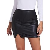 SHAPERIN Women's Faux Leather Skirts High Waisted Side Slit Bodycon Pencil Mini Skirts with Shorts