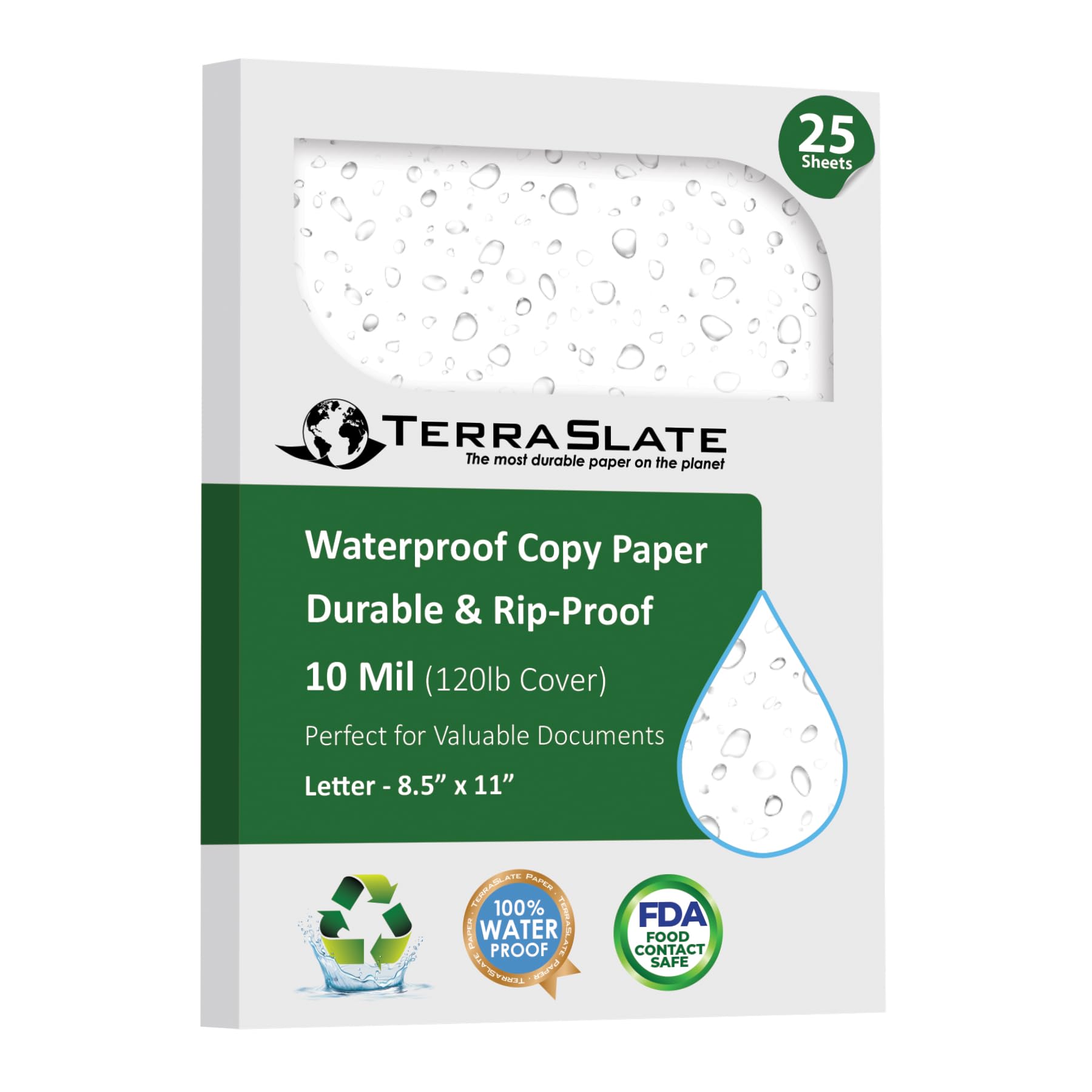 TerraSlate Paper 10 Mil Waterproof Laser Printer/Copy Paper (U.S. Letter Size) (25 Sheets)