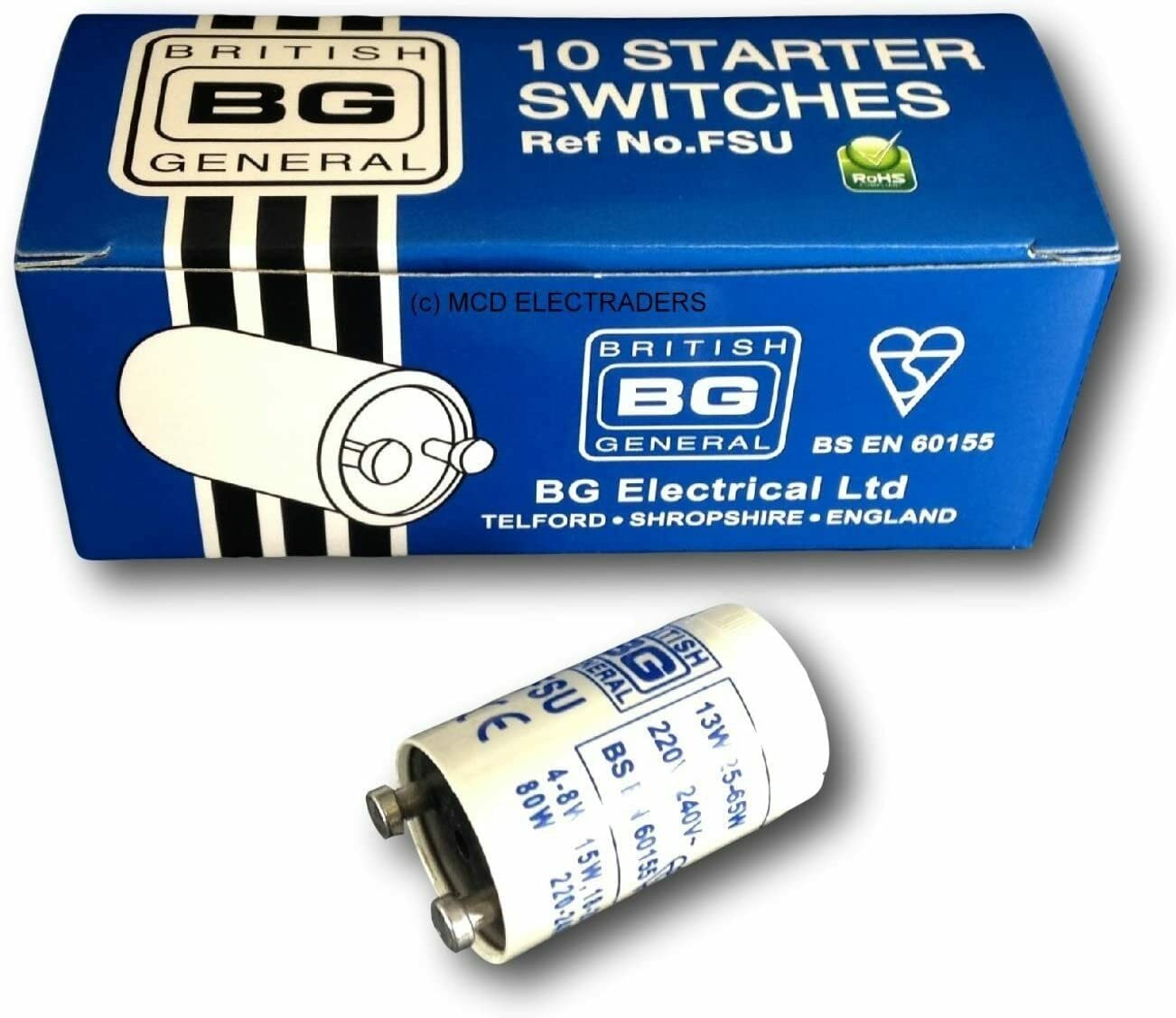 Pack of 10 x BG Nexus FSU Universal Fluorescent Starter Switches 4-8 13 15 18-20 25-65 & 80 Watt