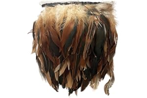LONDGEN Rooster Feather Trim Fringe Width 5-7 inches Craft Feather Fringe Trim Pack of 5 Yards (Natural)