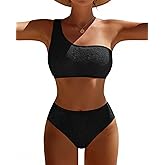 Pfreesea Bikini Sets for Women High Waisted 2 Piece Bestselling Swimsuit Ribbed One Shoulder Tummy Control Bathing Suit 2025
