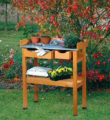 dobar 29030e Praktischer Pflanztisch mit 3 Schubladen und 2 Ablageflächen aus imprägniertem Kiefernholz, 80 x 40 x 90 cm – Bild 5
