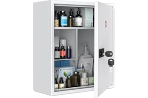 Uniclife Wall Mount Medicine Cabinet for Bathroom, Locking Medicine Cabinet with Combination and Key Lock Resettable Black Di