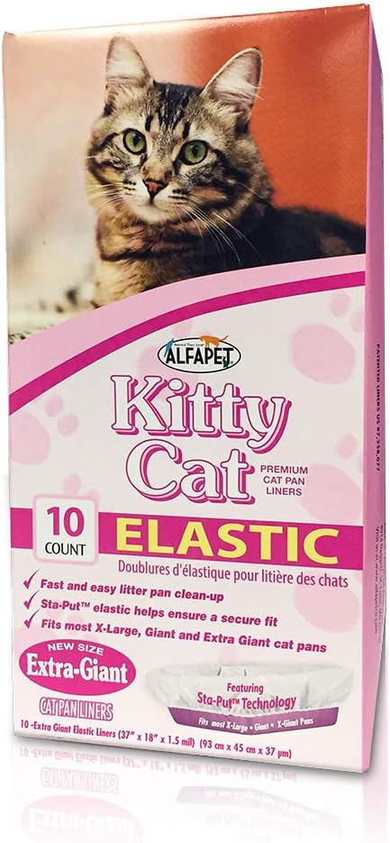 Alfapet Kitty Cat Pan Disposable, Elastic Liners- 10-Pack- With Sta-Put Technology, Jumbo - Original version