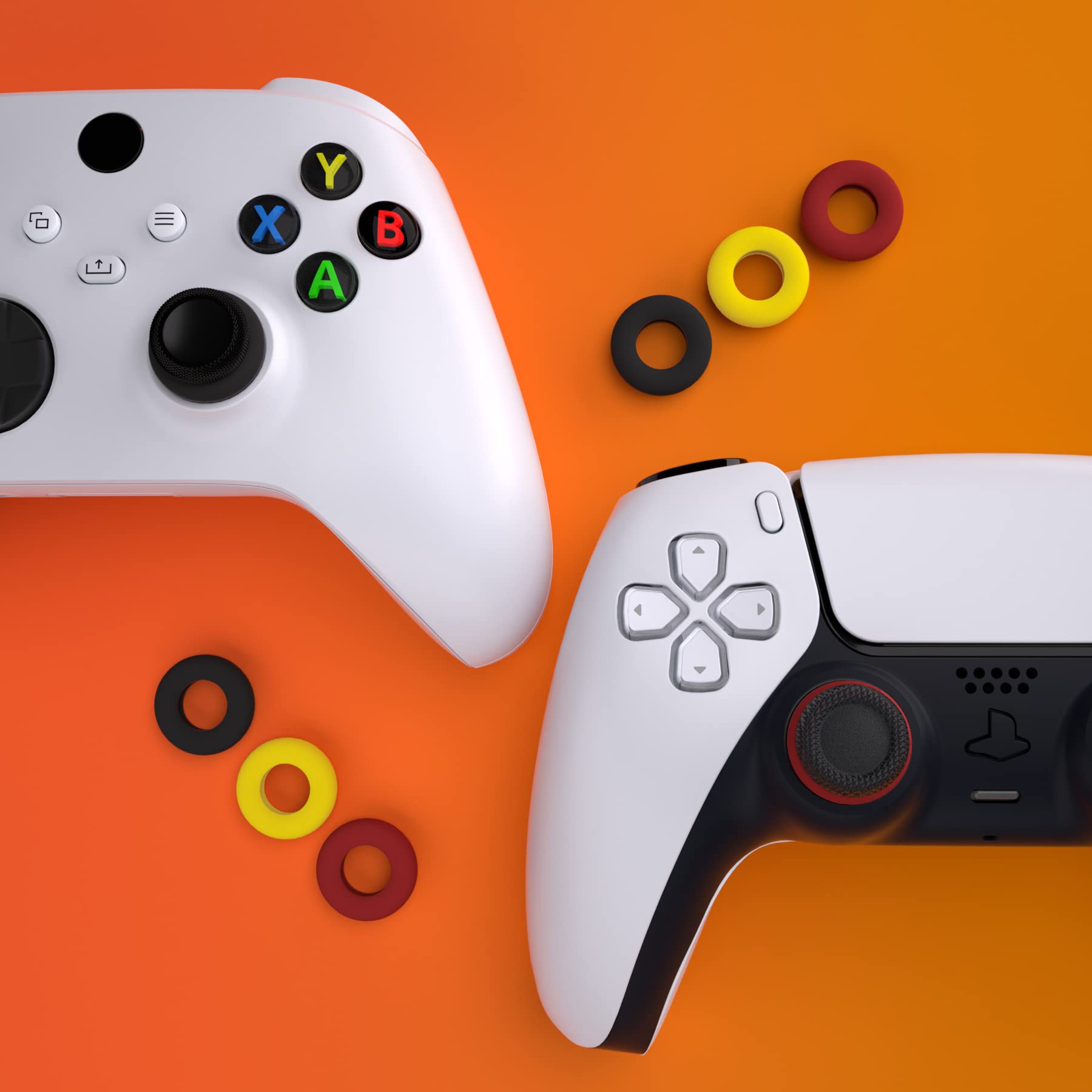 PlayVital 6 Pack Silicone Precision Rings for PS5, for PS4, for Xbox Series X/S, Xbox One, Xbox 360, for Switch 2 Pro, for Steam Deck - Aim Assist Target Motion Control, Red & Black & Yellow