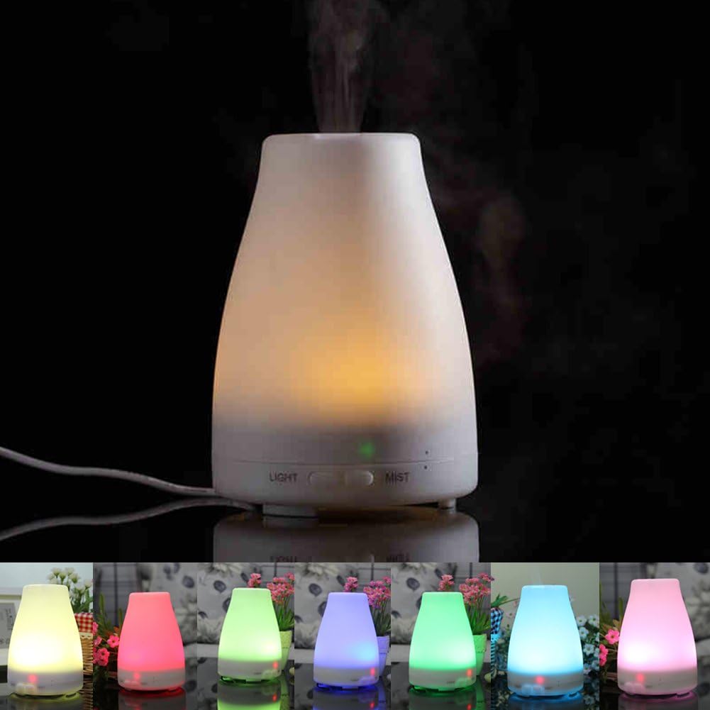 Essential Oil Diffuser, Aromatherapy Diffuser Portable Ultrasonic Aroma Humidifier with 7 Color Changing LED Lamps, Mist Mode Adjustment and Waterless Auto Shut-off Function