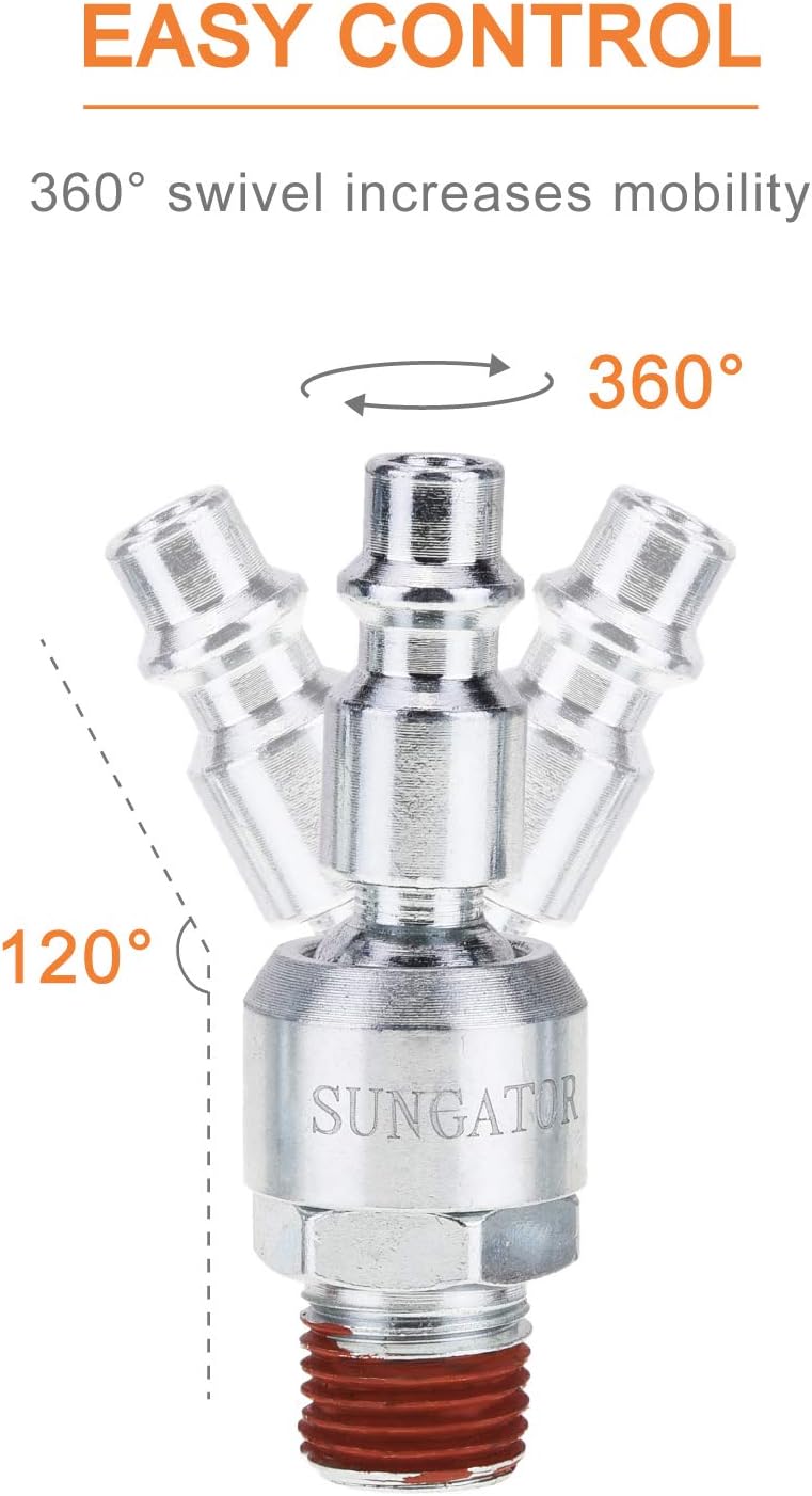 1/4" Swivel Air Plug, SUNGATOR 6-Pack Industrial Swivel Coupler and Plug, 1/4-Inch NPT Male Thread, Air Hose Fittings - - 