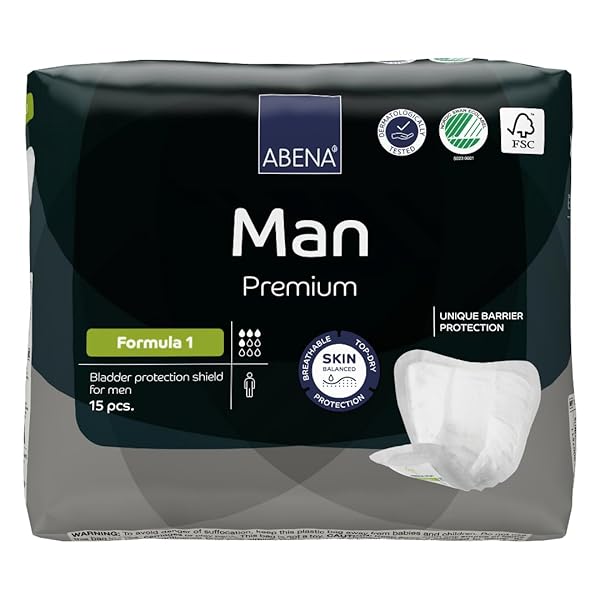 ABENA MAN FORMULA 1 INCONTINENCE PADS FOR MEN, 15 COUNT, ECO-FRIENDLY, BREATHABLE, COMFORTABLE, ABSORBS UP TO 15.2 FL OZ