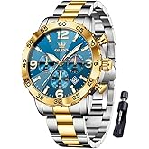 OLEVS Watch Men Luxury Big Wrist Face Analog Quartz Mens Watches Stainless Steel Waterproof Luminous Date Dress Chronograph Moon Phase Relojes para Hombres