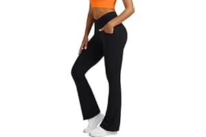 Boerfmian Flare Leggings for Women Yoga Pants with Pockets High Waisted Crossover Flare Leggings Bootcut Casual Yoga Pants