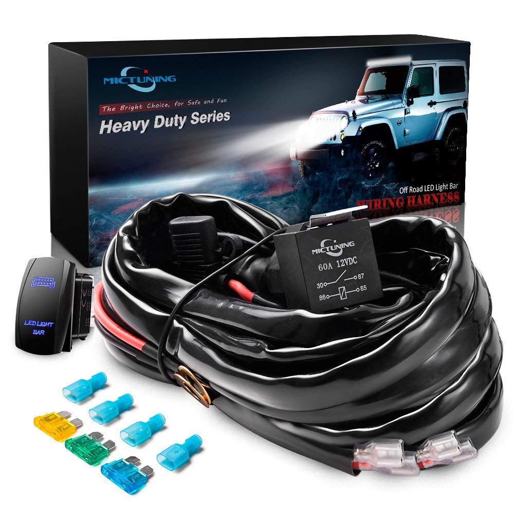 Amazon.com: MICTUNING HD+ 12 Gauge 600W LED Light Bar Wiring Harness Kit w/  60Amp Relay, 3 Free Fuse, Rocker Switch Blue(2 Lead): Automotive