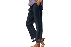 Cotton Linen Pants for Women Dressy Straight Wide Leg Lounge Pants Casual Lightweight Summer Gauze Beach Trousers