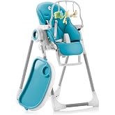 Baby High Chair Adjustable to 7 Different Heights - Foldable High Chairs for Babies and Toddlers - Silla para Comer de Bebe - Blue