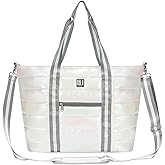 Women Tote Bag, Quilted Puffer Work Shoulder Bag with Laptop Compartment Trolley Sleeve, Large Puffy Travel Handbag