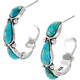 Hoop Turquoise Earrings Sterling Silver 925 Genuine Gemstones & Gemstones