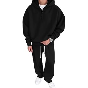 JMIERR Men's 2 Piece Outfits Cotton 1/4 Zip Hoodie Sweatshirt Sweatsuit Set | Quarter-Zip, Hoodie Sweatshirt Tracksuit & Jogg