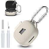 AGENTNANO [3 in 1] for JBL Live Pro 2 Case Cover with Cleaner kit, Logo Visible Design Scratch Resistant Shockproof Silicone Protective Cover for JBL Live Pro 2 Earbuds with Carabiner-Apricot