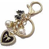 AIETUE Bow Keychain For Women, Enamel Heart Pearl Pendant Light And Fresh Cute Handbag Charm Gift Accessories