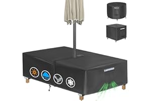 TOHONFOO Rectangle Patio Table Cover with Umbrella Hole - 108"L x 82"W x 23"H (COVER SIZE，NOT TABLE SIZE) Heavy Duty Waterproof 600D Oxford Fabric Outdoor Lawn Patio Furniture Covers