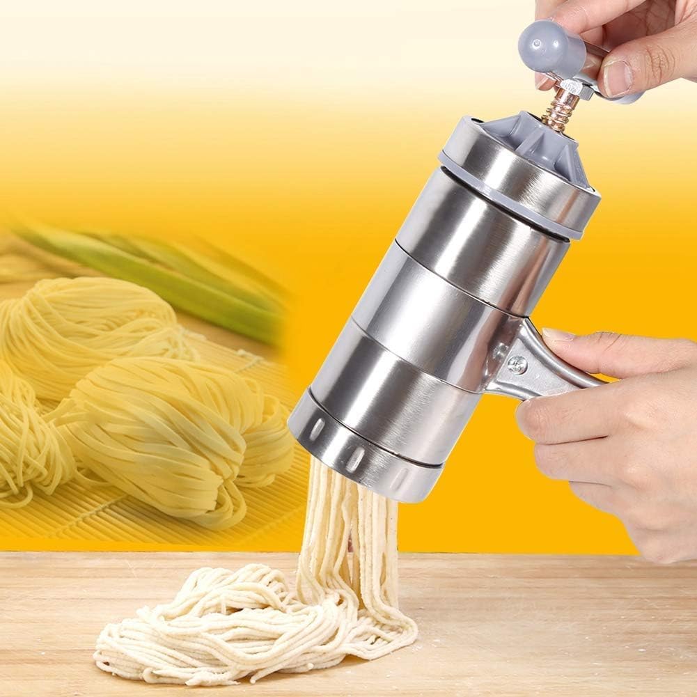 Jadeshay Manual Noodle Maker - Stainless Steel Pasta Machine Kitchen Tool with 5 Molds
