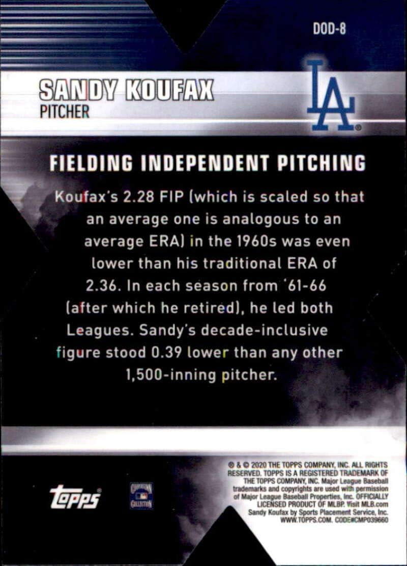 Amazon Com 2020 Topps Chrome Decade Of Dominance Die Cut Refractors Dod 8 Sandy Koufax Los Angeles Dodgers Baseball Card Collectibles Fine Art
