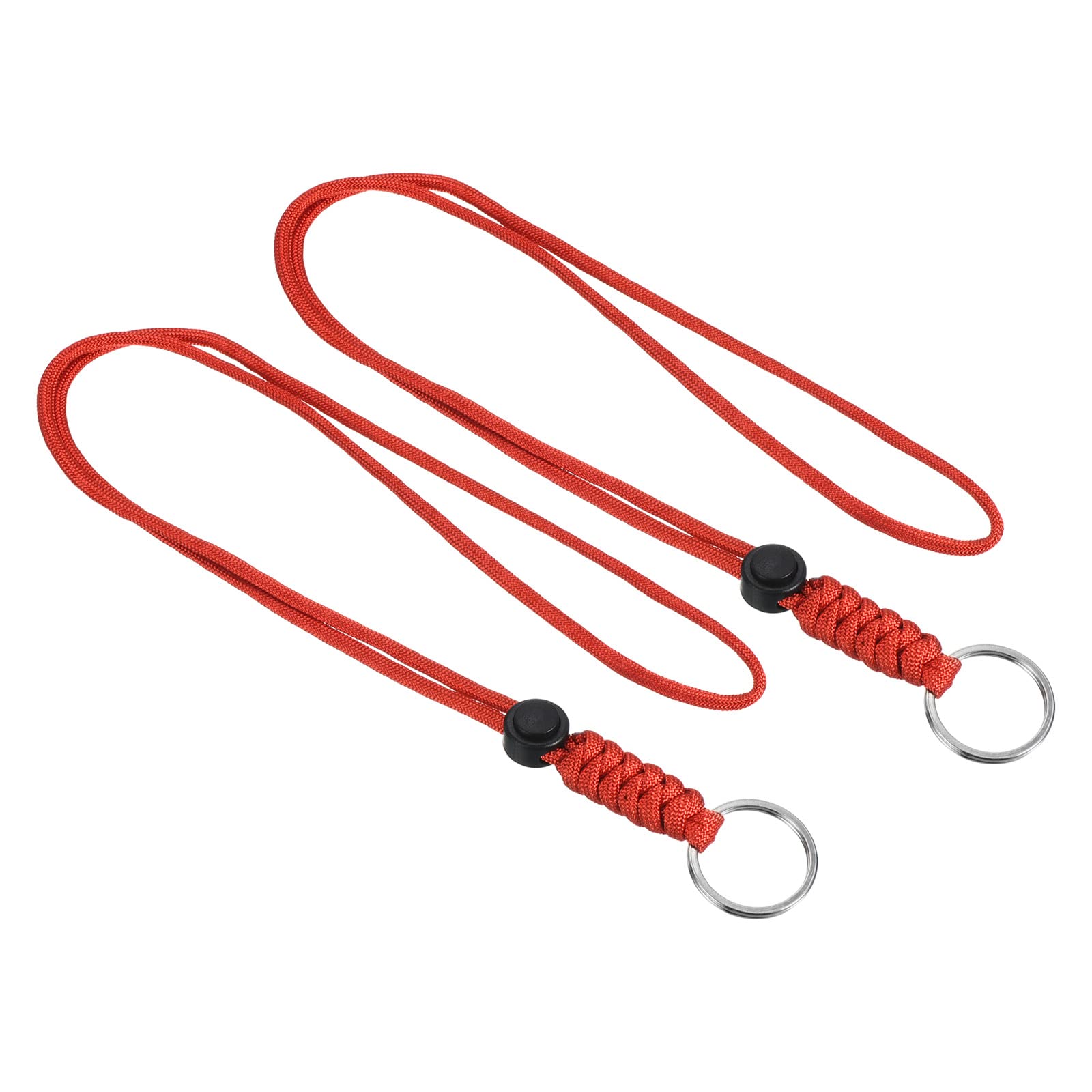PATIKIL Paracord Lanyard with Keyring 18 Inch, 2 Pack Necklace Keychain Cord Metal Hook Strap for Keys Whistle ID Card Badge Holder, Red
