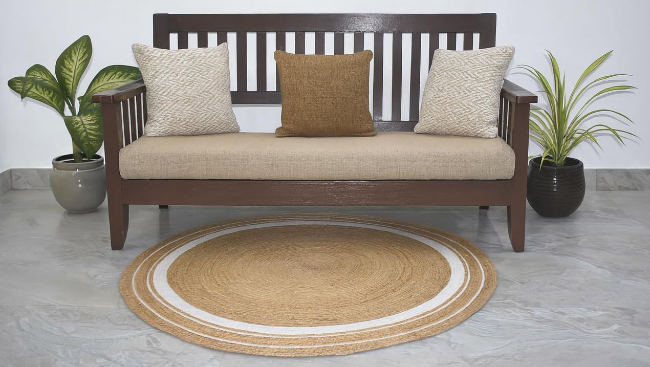 Ripaz Vogue - Natural Jute Rug – Handwoven Area Rug for Living Room, Bedroom, or Hallway – Eco-Friendly & Durable Floor Mat (60 x 60 cm Round)