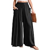 TARSE Women Linen Palazzo Pants Summer Wide Leg Boho Drawstring Casual Lounge Pant Beach Travel Vacation Outfits