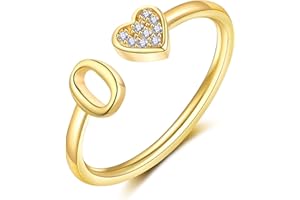 WFYOU Heart Initial Ring for Women Teen Girls Silver Rose Gold Plated Heart Capital Letter Initial Rings Stackable Rings for Women Girls Adjustable Heart Alphabet Letter Rings Jewelry Gifts for Women