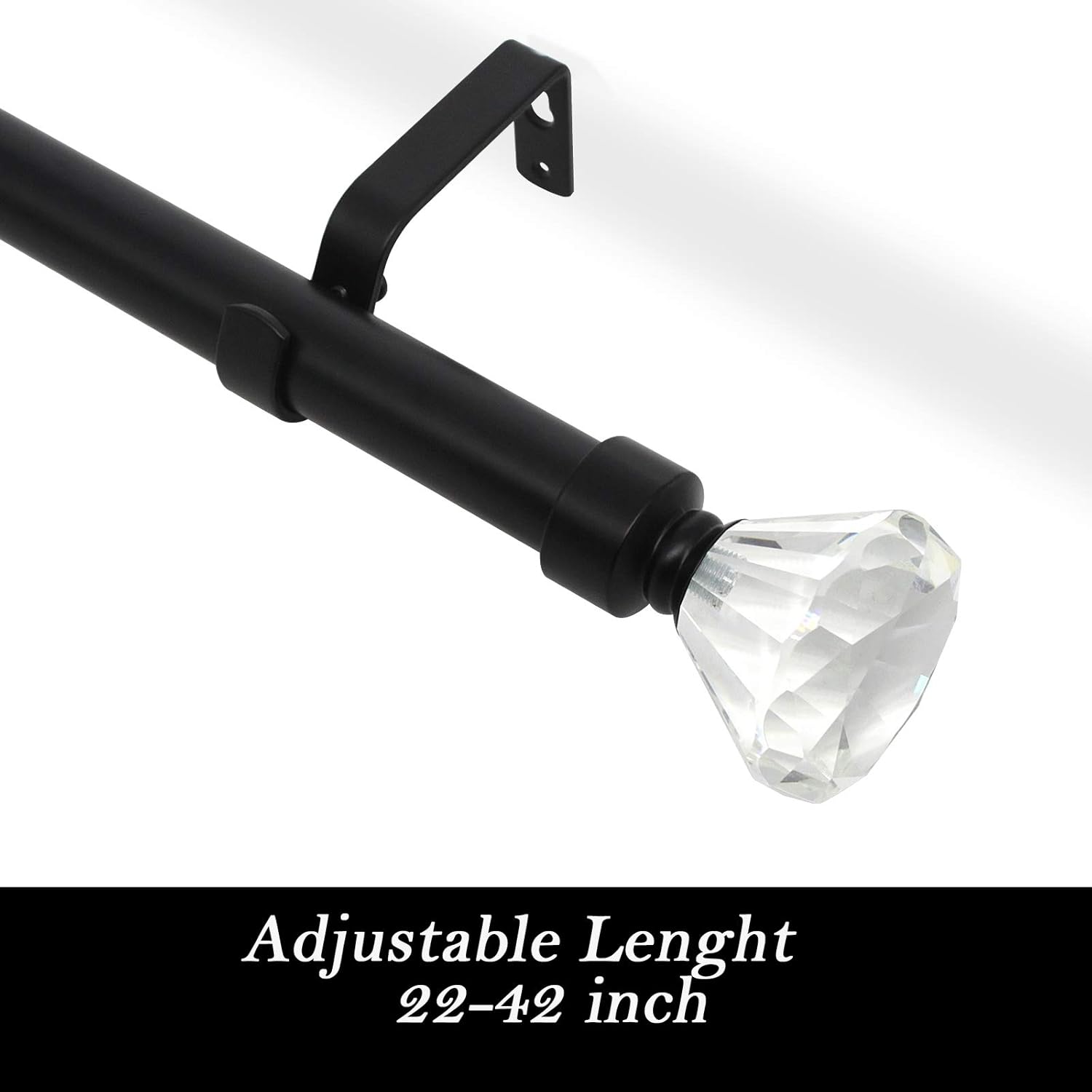 knobelite (1 Pack)1-Inch Diameter Single Window Treatment Curtain Rod, Crystal Finial Home Curtain Rods,22-inch to 42-inch Adjustable, Black Single Drapery Rod: Home Improvement