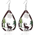 Dreuyet Christmas Wooden Dangle Earrings Cute Christmas tree Santa Claus Snowman Earrings for Women Xmas Earrings Christmas Jewelry