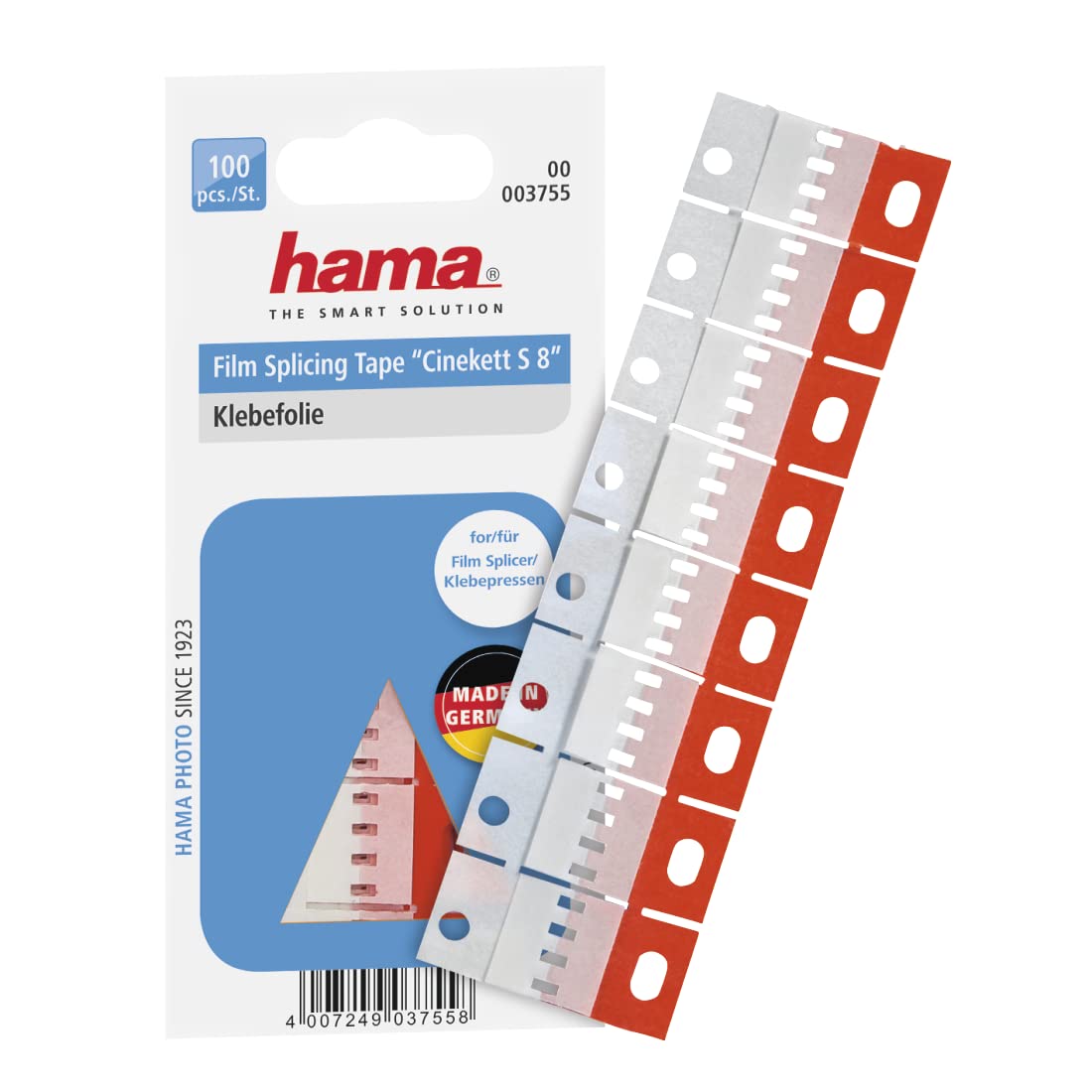 Hama Film Splicing Adhesive Tape | For Cinekett Super 8 | With Recess for 1 Audio Track | Red/White