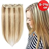 3/4 Full Head Clip in Human Hair Extension Real Remy Hair Natural Soft 1 piece 5 Clips 22''Long 55g Light Brown Mixed Bleach Blonde #12/#613