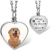QYH Personalized Pet Ashes Necklace - Memorial Urn Pendant for Dog Cat Ashes with Picture & Text, Cremation Keepsake Jewelry, Customized Gifts for Pet Loss