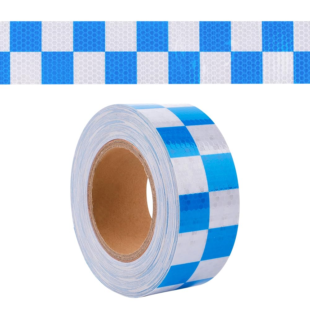 GORGECRAFT 5cm x25m Reflective Hazard Warning Tape White Blue Plaid High Intensity Waterproof Reflector Safety Caution Strips Tape Outdoor Stickers for Vehicles Outdoor Car Truck Motorcycle Trailer