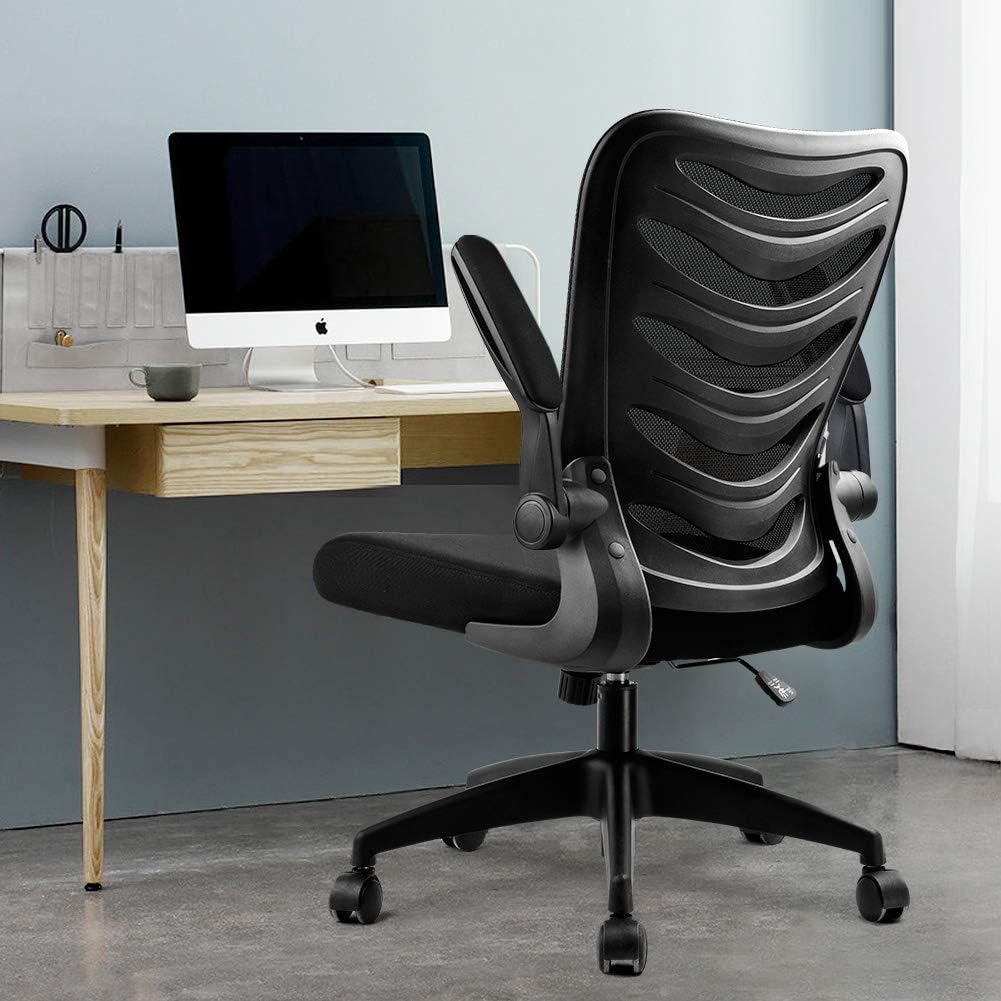 ComHoma Desk Chair Ergonomic Office Chair Mesh Computer Chair with Flip Up Arms Lumbar Support Adjustable Swivel Mid Back for Conference Home Office, Black: Furniture & Decor
