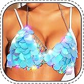 Zoestar Light Up Sequin Bra Top Sparkly LED Bikini Tops Glow Party Rave Featival Outfit for Women