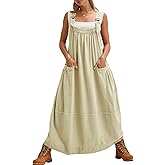 chouyatou Women's Cargo Overall Dress Sleeveless Adjustable Strap Safari Maxi Jumper Dress with Pockets