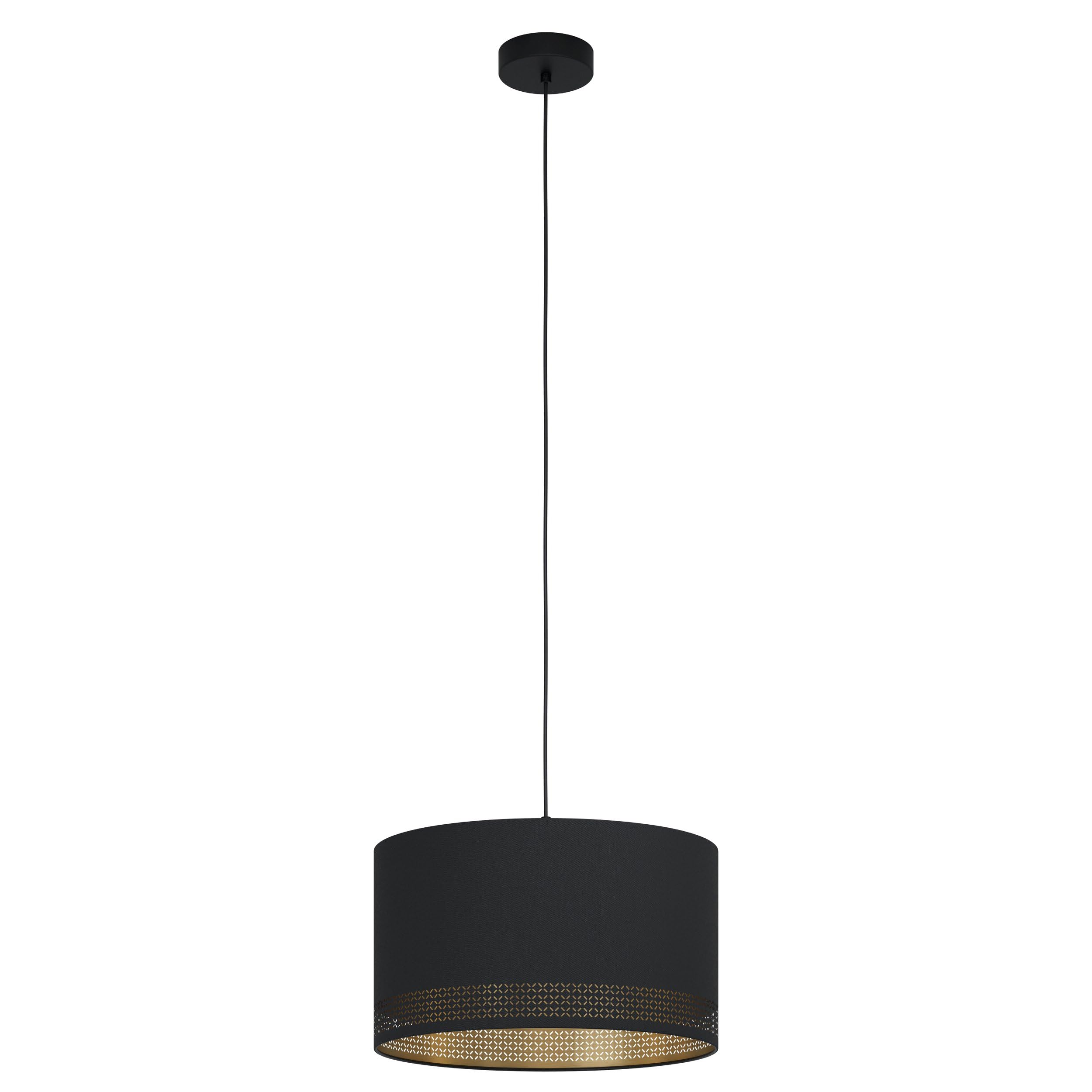 Eglo Pendant Lighting Esteperra, Vintage Ceiling Light Fitting Made of Steel and Fabric in Black and Gold, Retro Hanging lamp for Dining and Living Room, E27 Socket, Ø 15 inches